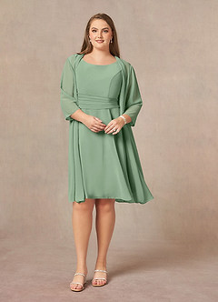 Azazie Shirley Mère de la mariée Robes Robe Trapèze en Mousseline de soie Plissé Scoop Matcha image8