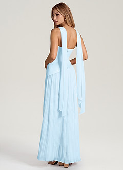 Azazie Tierney Robes de demoiselle d'honneur Robe Trapèze Convertible en Mousseline de soie Sans bretelle Bleu Ciel image4