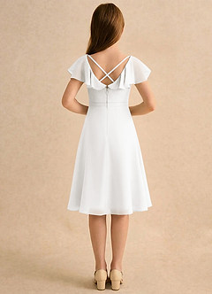 Azazie Narin Girls Formal Sukienki dla dziewczynek sypiących kwiaty Linia A z rękawami Szyfon Długość do kolan Sukienka image2