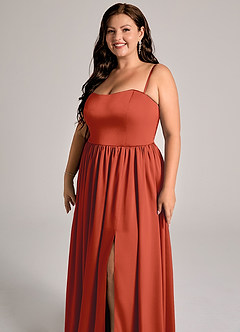 Azazie Calianna Abiti da Damigella Abito Convertibile A-Line in Raso Elasticizzato a Spalla Scoperta Ruggine image11