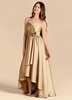 Azazie Catalina Junior Jurk van Stretch Satijn met A-Lijn Sweetheart Halslijn Champagne image7