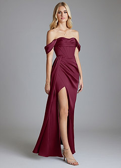 Azazie Amyra Bridesmaid Dresses Mulberry Mermaid Off the Shoulder Stretch Satin Convertible Dress image5