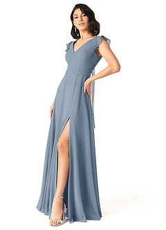 Azazie Claudine Final Sale Twilight A-Line Flutter Sleeve Chiffon Dress image3