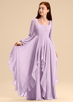 Azazie Clara Junior Frosted Lilac A-Line Blouson Chiffon Dress image7