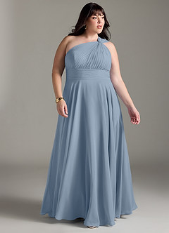 Azazie Charlize Vestidos de madrinha de casamento Vestir Azul Empoeirado de Chiffon de Linha A com Um ombro image9