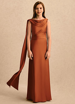 Azazie Sanah Girls Formal Flower Girl Klänningar Klänning A-Line i Stretch Satin Plisserad image4