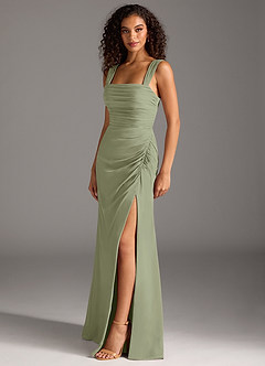Azazie Jesaphine Bridesmaid Dresses Pistachio Sheath Bow Chiffon Dress image3