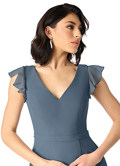 Azazie Claudine Schlussverkauf A-Linie Flatterhülse Chiffon Kleid Neptunblau image4