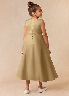 Azazie Lindy Flower Girl Dresses Gold A-Line Pleated Matte Satin Dress image6