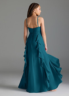 Azazie Peyton Junior Ink Blue A-Line V-Neck Cascading Ruffles Chiffon Dress image2