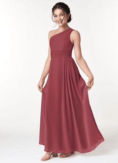 Azazie Cleo Junior Merlot A-Line Pleated Chiffon Dress image1