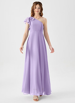 Azazie Arabella Junior A라인 셔링 쉬폰 플로어 길이 주니어 신부 들러리 드레스 image5