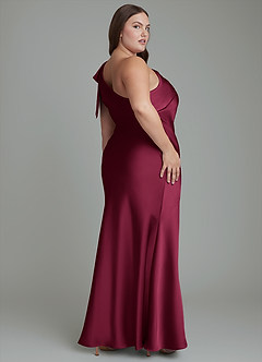 Azazie Yuanna Bridesmaid Dresses Burgundy Mermaid One Shoulder Stretch Satin Dress image9