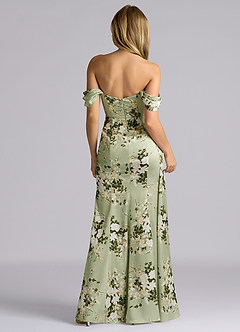 Azazie Amyra Vestidos de damas de honor Vestido de Enredaderas Florales de Satén Elástico de Corte Sirena Convertible con Vestidos sin tirantes image5