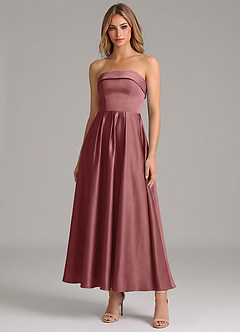 Azazie Lucienne Suknie dla druhen Linia A Pofałdowany Satyna elastyczna Długość kostki Sukienka image1