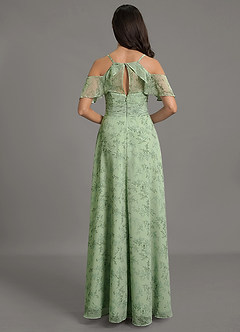 Azazie Dakota Bridesmaid Dresses Green Fern Floral A-Line V-Neck Pleated Chiffon Dress image2