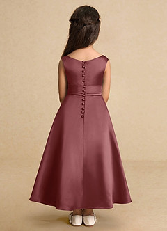 Azazie Lindy vestidos de niña de las flores Vestido de Rosa Del Desierto de Satin Mate de Acampanado con Plisado image7