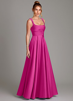 Azazie Azaria Bridesmaid Dresses Fuchsia A-Line Corset Stretch Satin Dress image4
