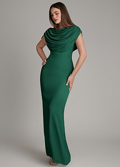 Azazie Hadley Bridesmaid Dresses Emerald Mermaid Pleated Chiffon Dress image8