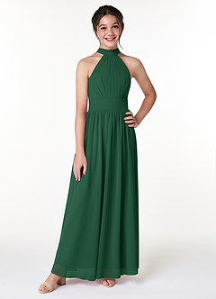 Azazie Iman Junior Dark Green A-Line Pleated Chiffon Dress image4