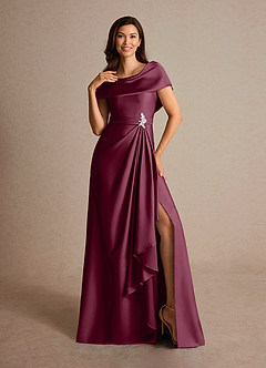 Azazie Branford Mother of the Bride Dresses Mulberry A-Line Pleated Stretch Satin Dress image9