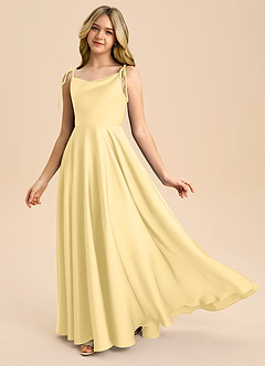 Azazie Popsy Junior Butter A-Line Bow Stretch Satin Dress image1