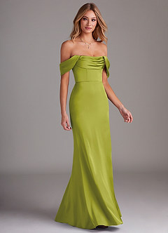 Azazie Saige Vestidos de damas de honor Vestido de Hierba De Limón de Satén Elástico de Corte Recto con Vestidos sin tirantes image6