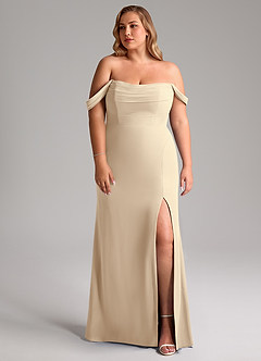 Azazie Saige Bridesmaid Dresses Champagne A-Line Off the Shoulder Chiffon Convertible Dress image10