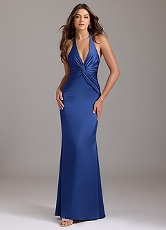 Azazie Valerie Vestidos de damas de honor Vestido de Azul Real de Satén Elástico de Corte Sirena con Plisado image1