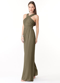 Azazie Berdie Robes de demoiselle d'honneur Combinaison en Mousseline de soie Dos nu Vert Saule image3