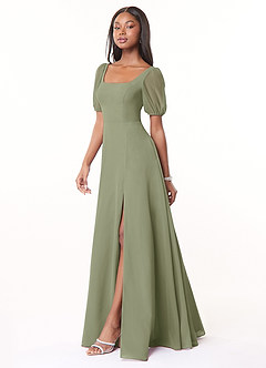 Azazie Alani At-home Try On Dresses Wisteria A-Line Square Neckline Chiffon Dress image3