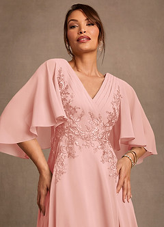 Azazie Tilda Kleider für die Brautmutter A-Linie Spitze Chiffon Kleid Rosettenrosa image5