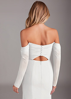 Azazie Hallie Brautjungfernkleider Meerjungfrau-Linie Langarm Chiffon Kleid Weiß image7