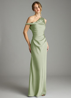 Azazie Emerson Brautjungfernkleider Meerjungfrau-Linie Schulterfrei Stretch-Satin Kleid Staubiger Salbeigrün image5