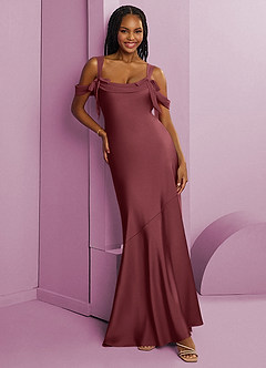 Barbie ♥ Azazie Bridesmaid Dresses Merlot Sheath Pleated Stretch Satin Dress image8