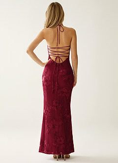 Nasasiya Burgundy Stretch Lace Opne Back Party Dress image2
