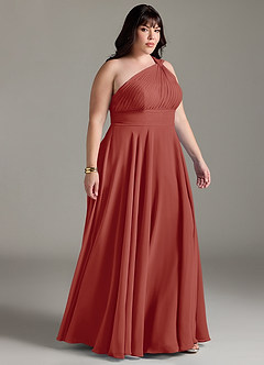 Azazie Charlize Bridesmaid Dresses Terracotta A-Line One Shoulder Chiffon Dress image10