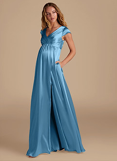 Azazie Allessia Brautjungfernkleider für Schwangere A-Linie Metallischer Satin Bodenlänge Kleid image3