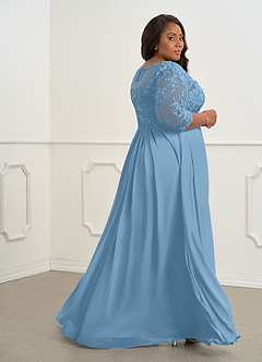Azazie Hayek vestidos de madre de la novia Vestido de Azul Acero de Gasa de Corte En A con Cuello en V de encaje image10
