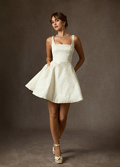 Azazie Regina Wedding Dresses Antique White A-Line with Pockets Floral Jacquard Dress image1