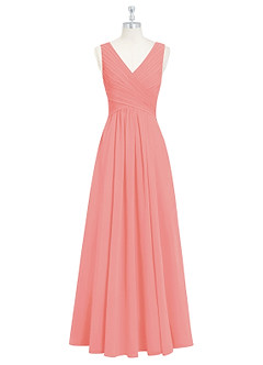 Azazie Flora Brautjungfernkleider A-Linie Plissee Chiffon Kleid Koralle image7
