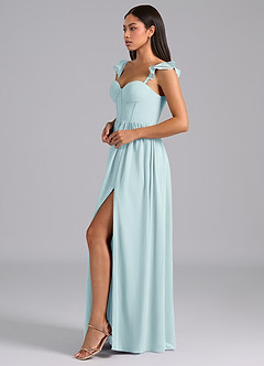 Azazie Denisse Bridesmaid Dresses Sea Glass A-Line Ruched Chiffon Dress image3
