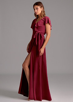 Azazie Lainey Bridesmaid Dresses Burgundy A-Line Ruched Velvet Dress image5