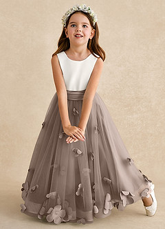 Azazie Vi Flower Girl Dresses Taupe A-Line Sleeveless Tulle Dress image6
