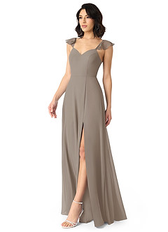 Azazie Everett Bridesmaid Dresses Taupe A-Line V-neck Ruched Chiffon Dress image3