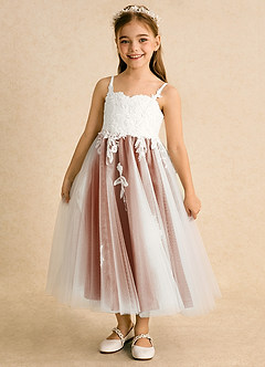 Azazie Coraline Flower Girl Dresses Ivory Burnt Orange A-Line Lace Dress image1