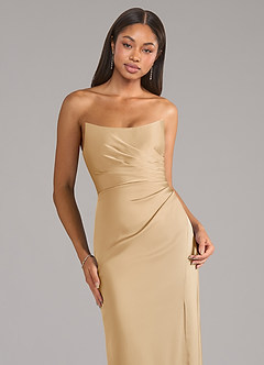 Azazie Marla Bridesmaid Dresses Gold Sheath Strapless Stretch Satin Convertible Dress image2