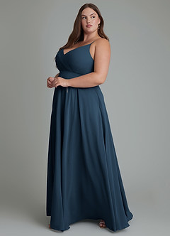 Azazie Amani Bridesmaid Dresses Dark Navy A-Line Pleated Chiffon Dress image5