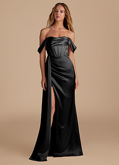 Azazie Amyra Brautjungfernkleider Wandelbar Meerjungfrau-Linie Herzausschnitt Metallischer Satin Kleid Schwarz image4