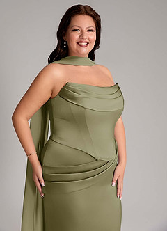 Azazie Sorrel Vestidos de damas de honor Vestido de Pistacho de Satén Elástico de Corte Sirena Convertible con Sin tirantes image13